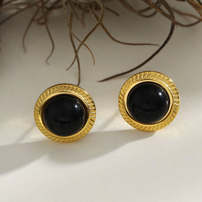 CYNTHIA : Boucles d'oreilles classiques en pierre naturelle noire élégante