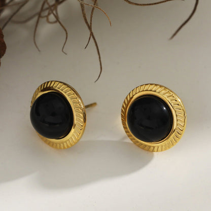 CYNTHIA : Boucles d'oreilles classiques en pierre naturelle noire élégante