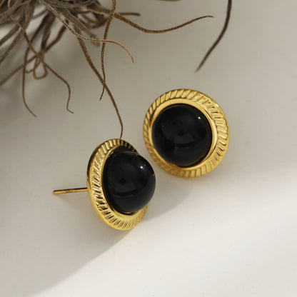 CYNTHIA : Boucles d'oreilles classiques en pierre naturelle noire élégante