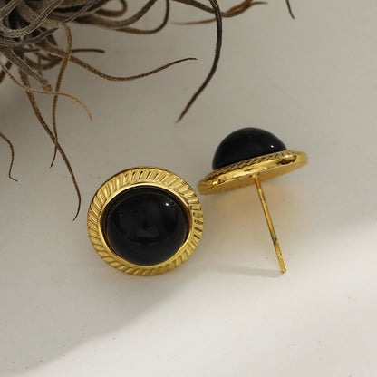 CYNTHIA : Boucles d'oreilles classiques en pierre naturelle noire élégante