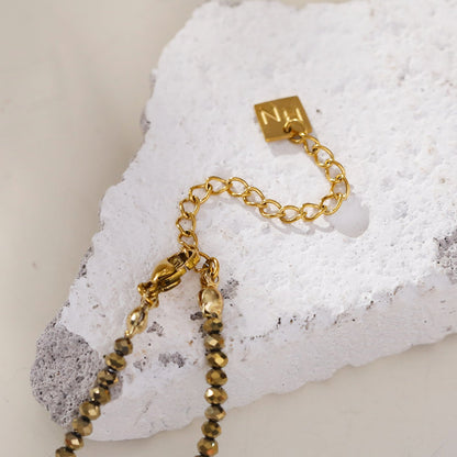 MEDILNA : Collier ras du cou deux tons or et noir avec perles en cristal