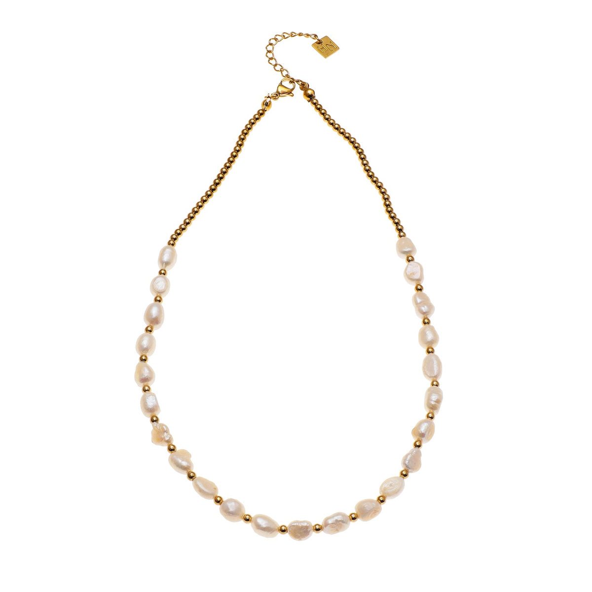 ELISA : Collier chaîne perles d'eau douce et billes dorées