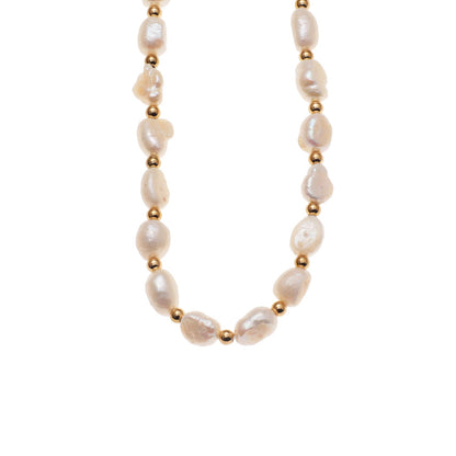 ELISA : Collier chaîne perles d'eau douce et billes dorées