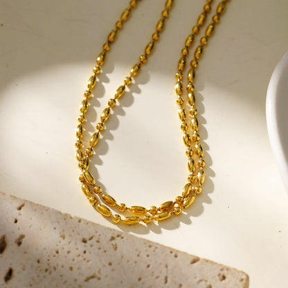 GUADIX : Collier chaîne à perles rondes et ovales, double épaisseur
