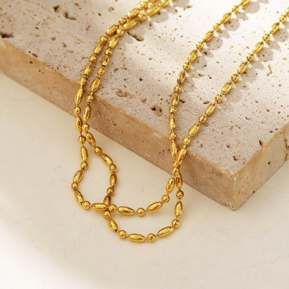 GUADIX : Collier chaîne à perles rondes et ovales, double épaisseur