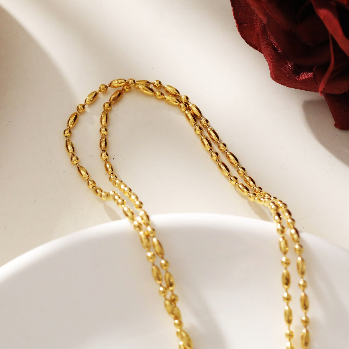 GUADIX : Collier chaîne à perles rondes et ovales, double épaisseur