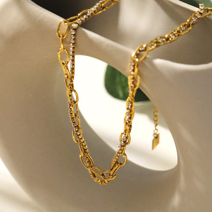 HERMINE Inter Mingled Zirconia Tennis & Paper Clip Layered Necklace