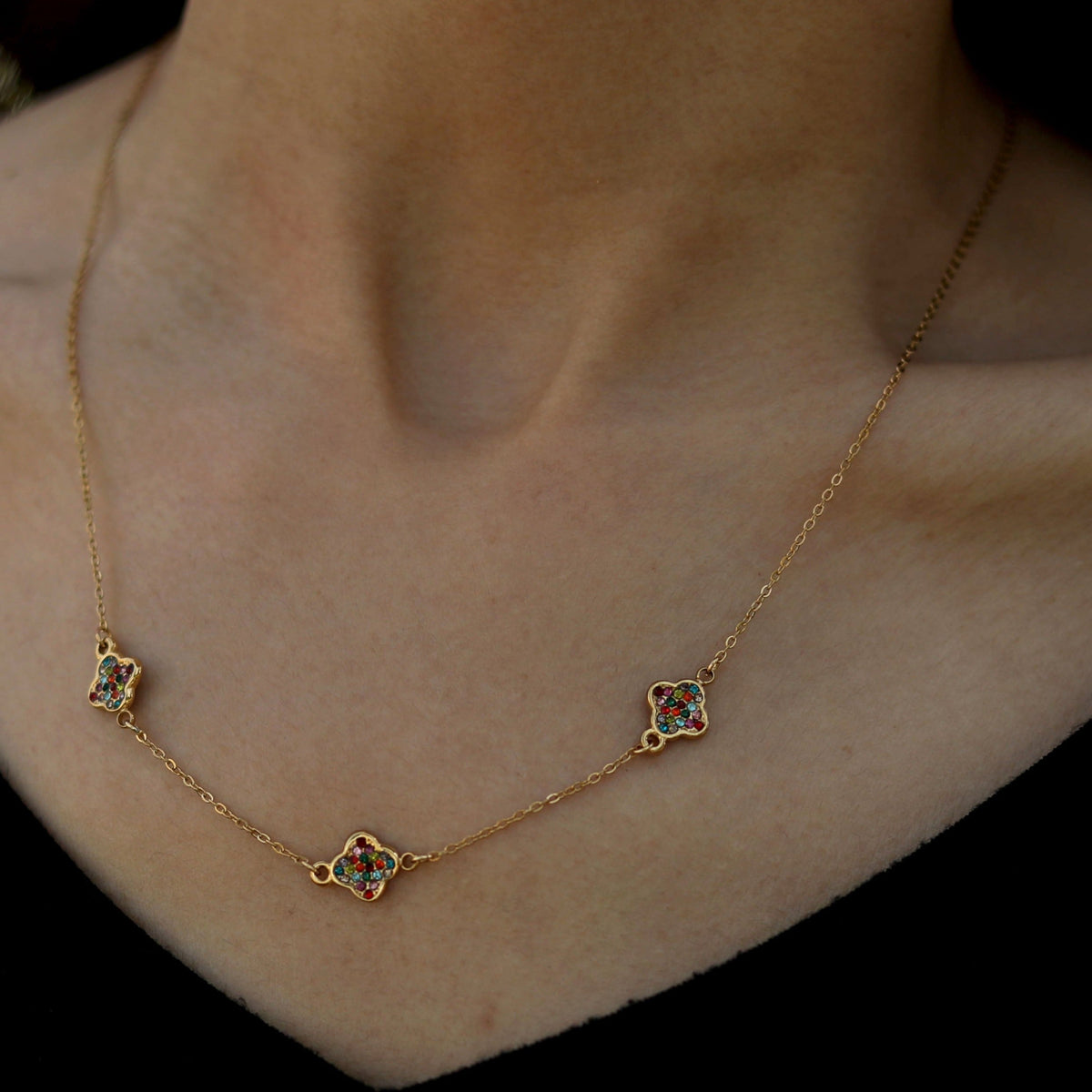Collier Or breloques Zirconia colorées ELLIS