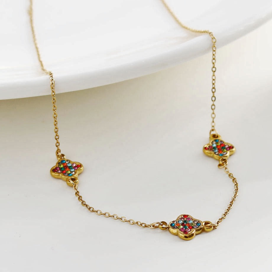 Collier Or breloques Zirconia colorées ELLIS