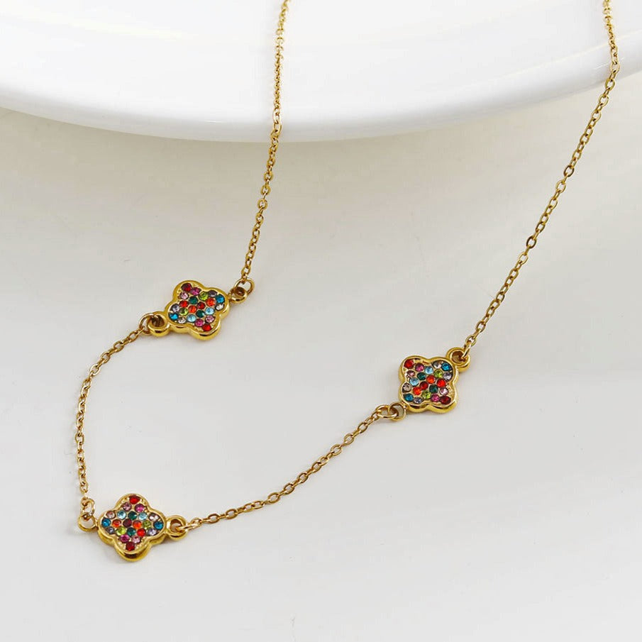 Collier Or breloques Zirconia colorées ELLIS