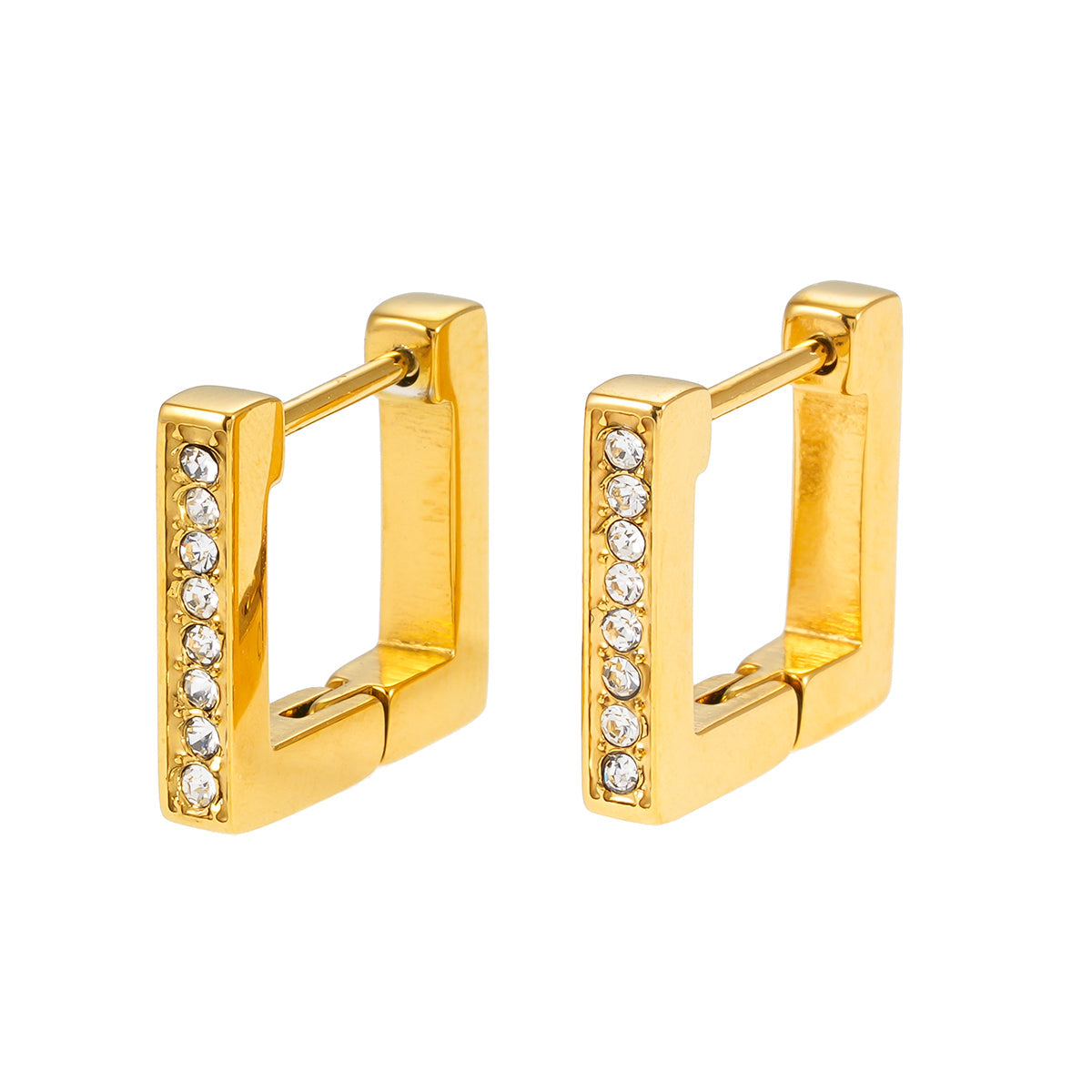 Boucles d'oreilles créoles carrées et serties de pierres de zircone PAIA Gold