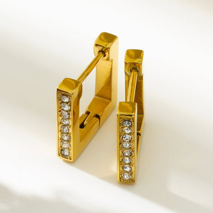 Boucles d'oreilles créoles carrées et serties de pierres de zircone PAIA Gold