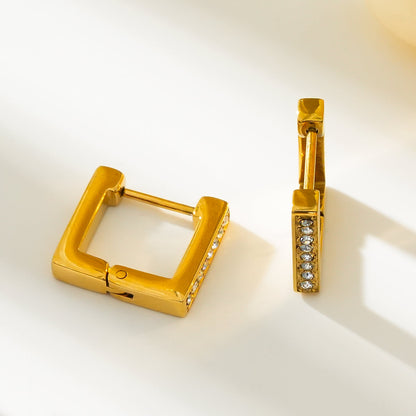 Boucles d'oreilles créoles carrées et serties de pierres de zircone PAIA Gold