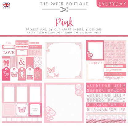 The Paper Boutique Everyday - Nuances de - Rose Bloc de Projet 20,3 cm x 20,3 cm