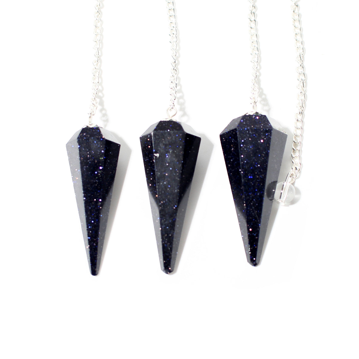 Blue Goldstone Pendulum 6 Facet & Bead - 3 Pack (Synthetic)