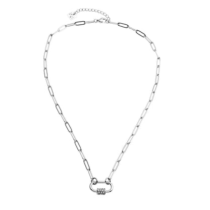 PEIGI Silver: Paper Clip Chain with Zirconia Accented Carabiner Charm