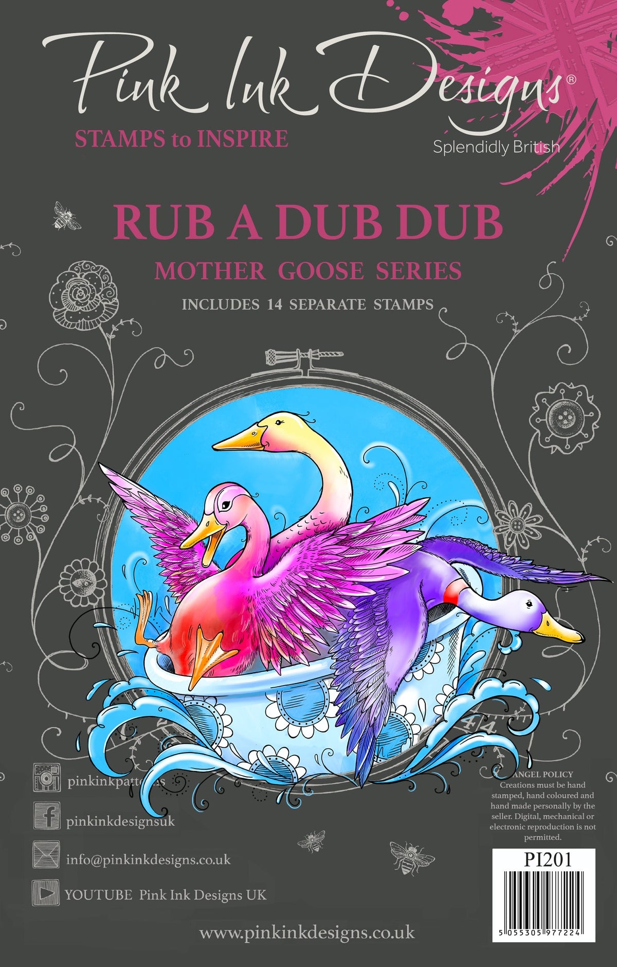Pink Ink Designs Rub A Dub Dub Lot de tampons transparents 6 x 8 po