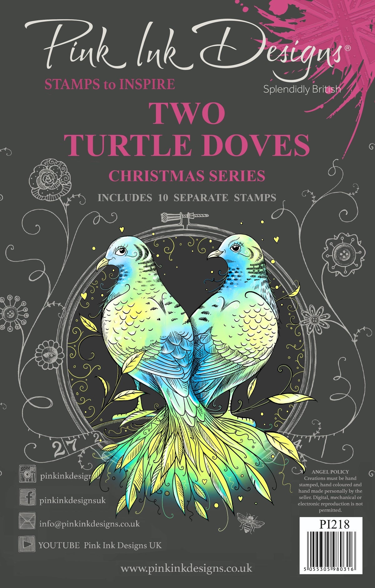 Pink Ink Designs "Two Turtle Doves" - Lot de Tampons Transparents 15,24 x 20,32 cm