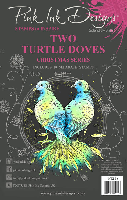 Pink Ink Designs "Two Turtle Doves" - Lot de Tampons Transparents 15,24 x 20,32 cm