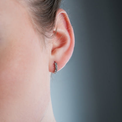 PORTREE: Zirconia Encased Classic Mini Hoop in Silver Toned White Gold
