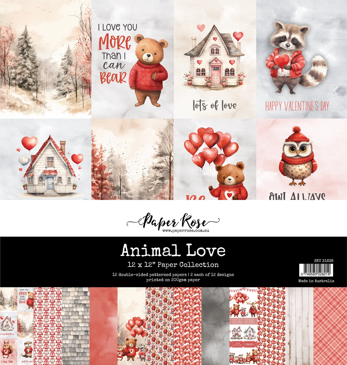 Collection de papiers Amour des animaux 30x30 cm 31638