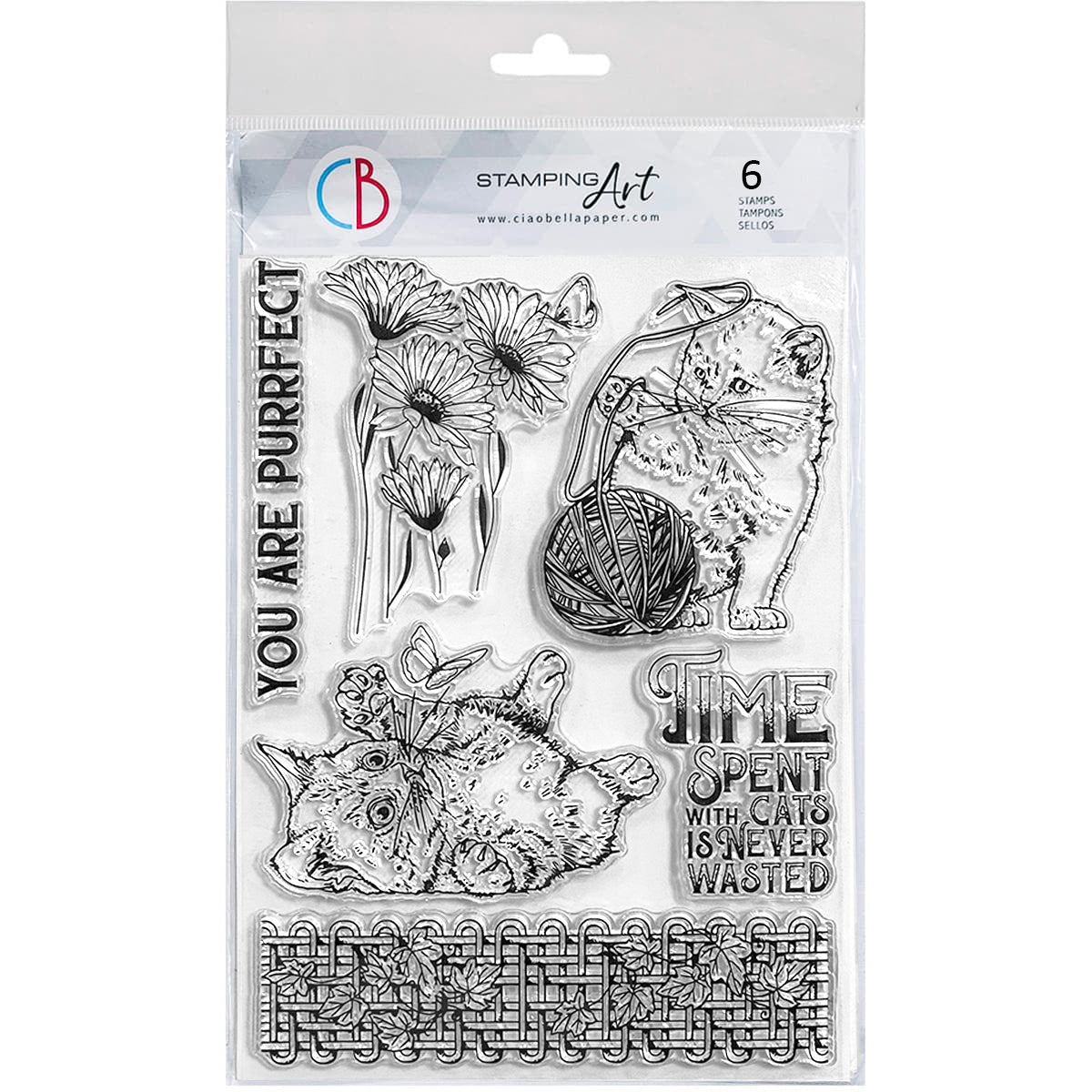 Ciao Bella Clear Stamp Set 6"x8" Chats qui jouent