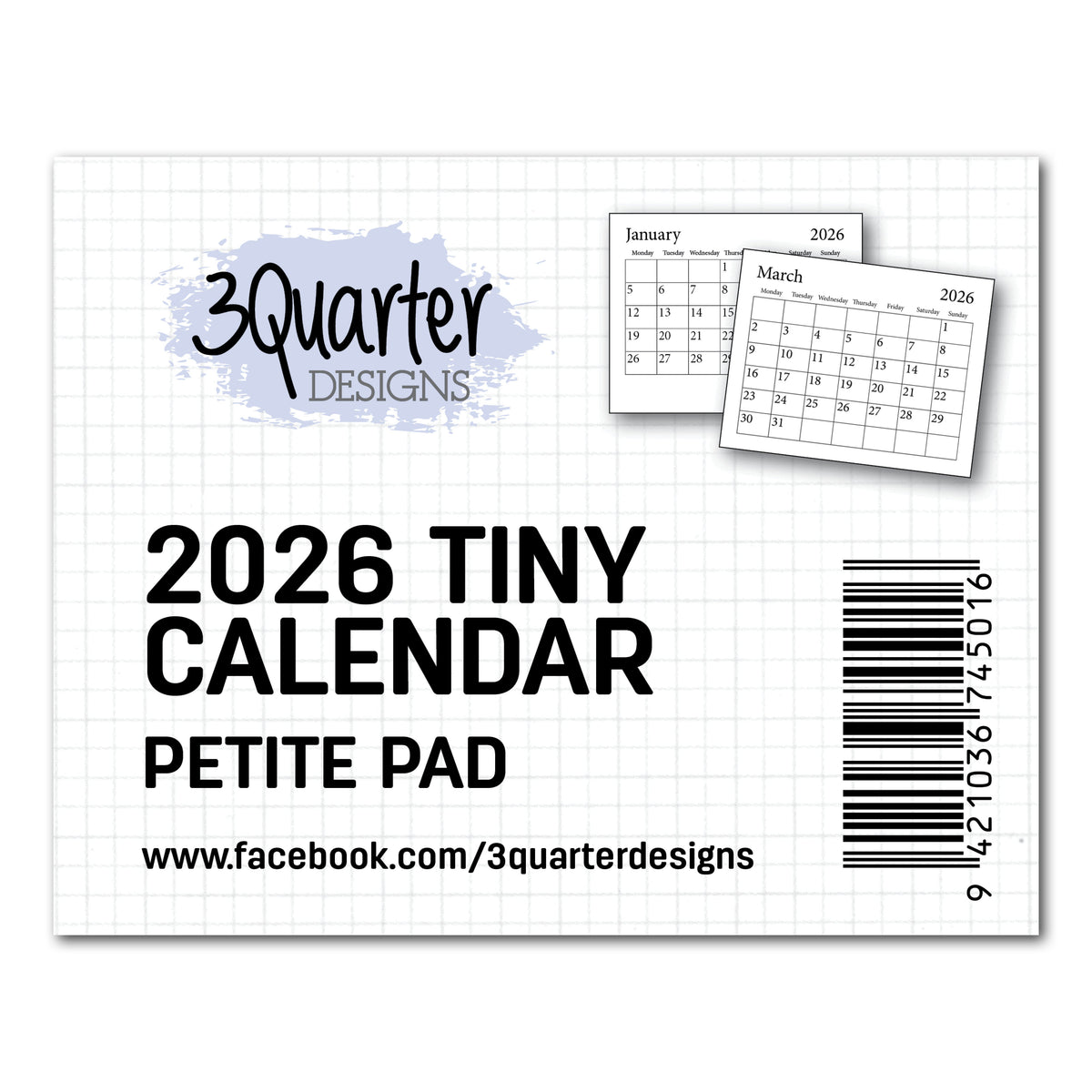 Mini-calendrier 3Quarter Designs 2026
