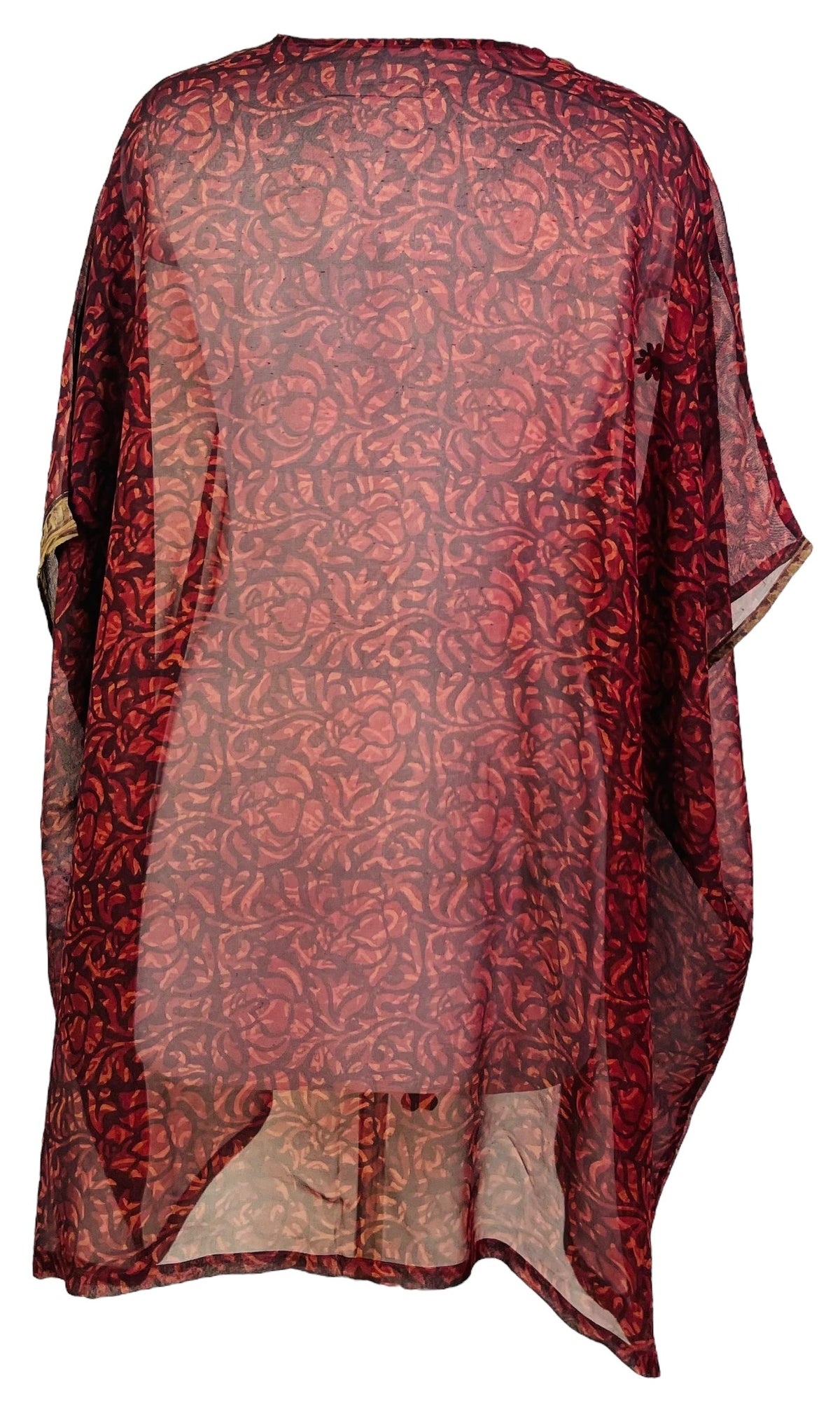 PRG7480 Tunique courte caftan en pure soie Sheer Avatar sans fentes