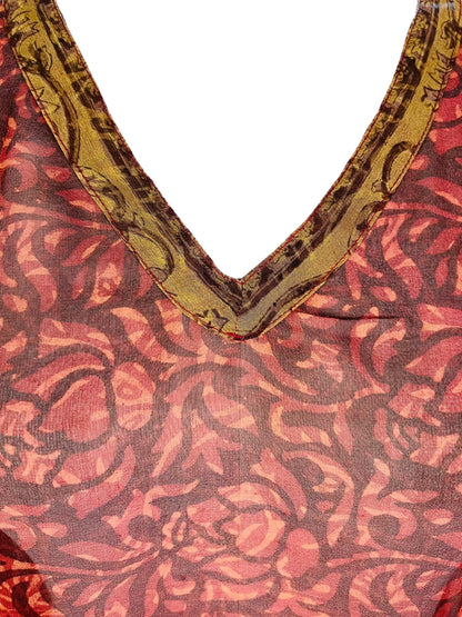 PRG7480 Tunique courte caftan en pure soie Sheer Avatar sans fentes