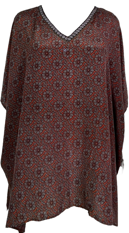 Tunique courte PRC7702 Kaftan en pure soie avec fentes