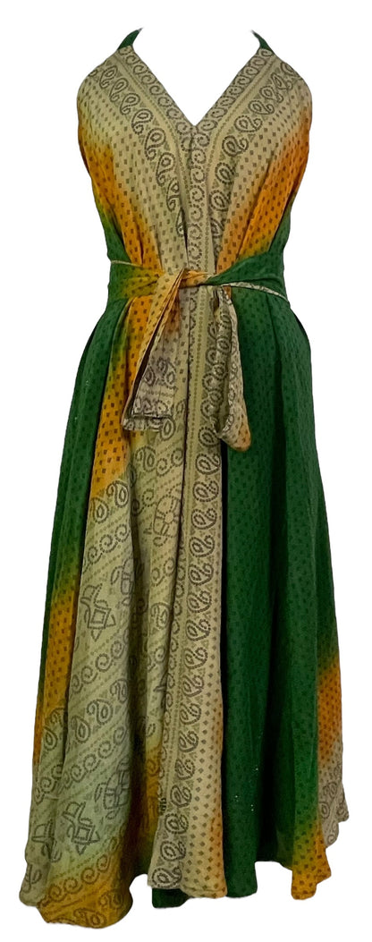 PRC7667 Robe longue Avatar en pure soie avec ceinture