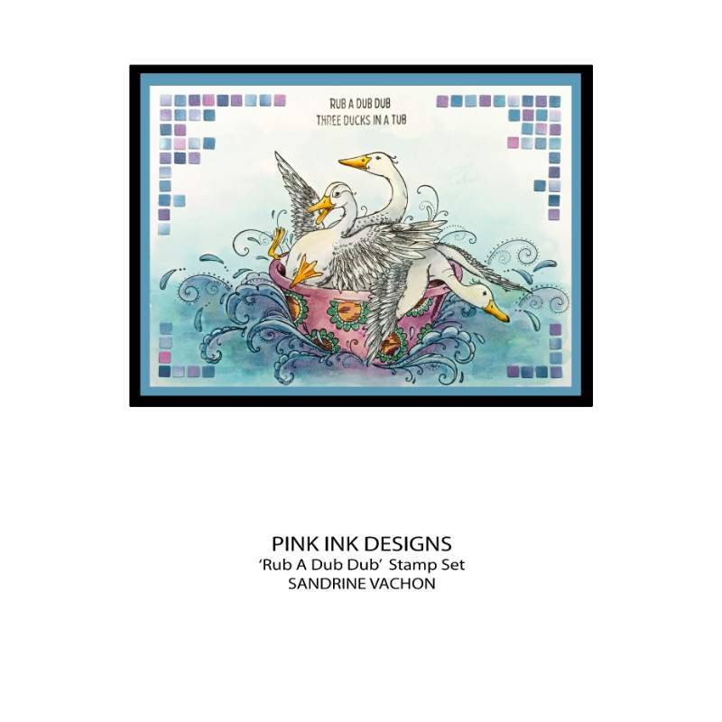 Pink Ink Designs Rub A Dub Dub Lot de tampons transparents 6 x 8 po