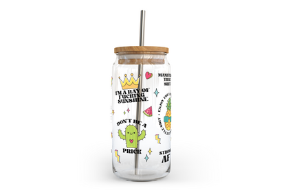Bocal en verre Pop Art Affiramtions avec couvercle en bambou