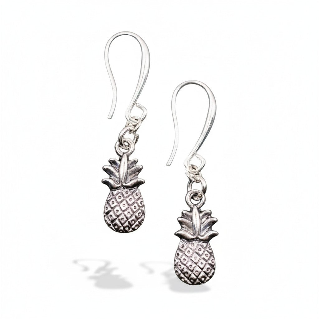 Pineapple Charm Earrings in Silver Plate