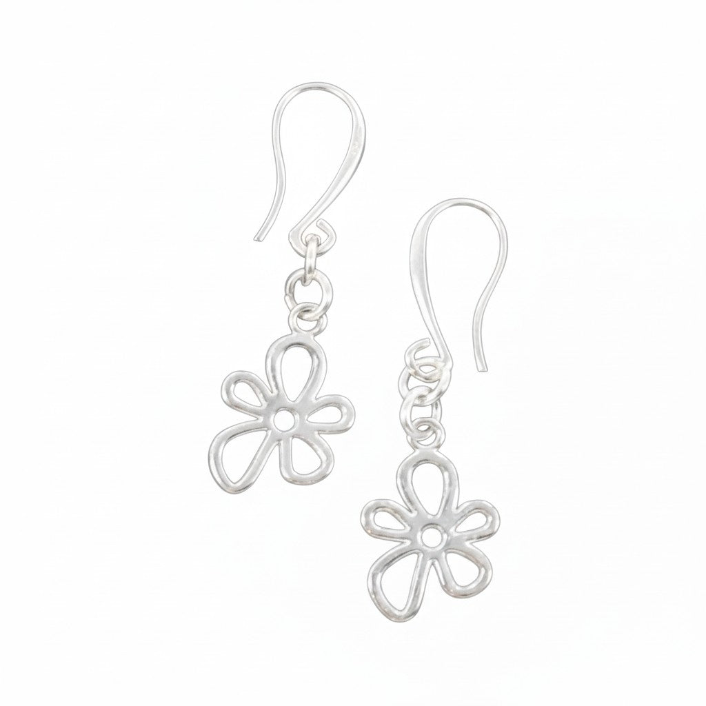 Boucles d'oreilles pendentifs fleur en plaqué argent