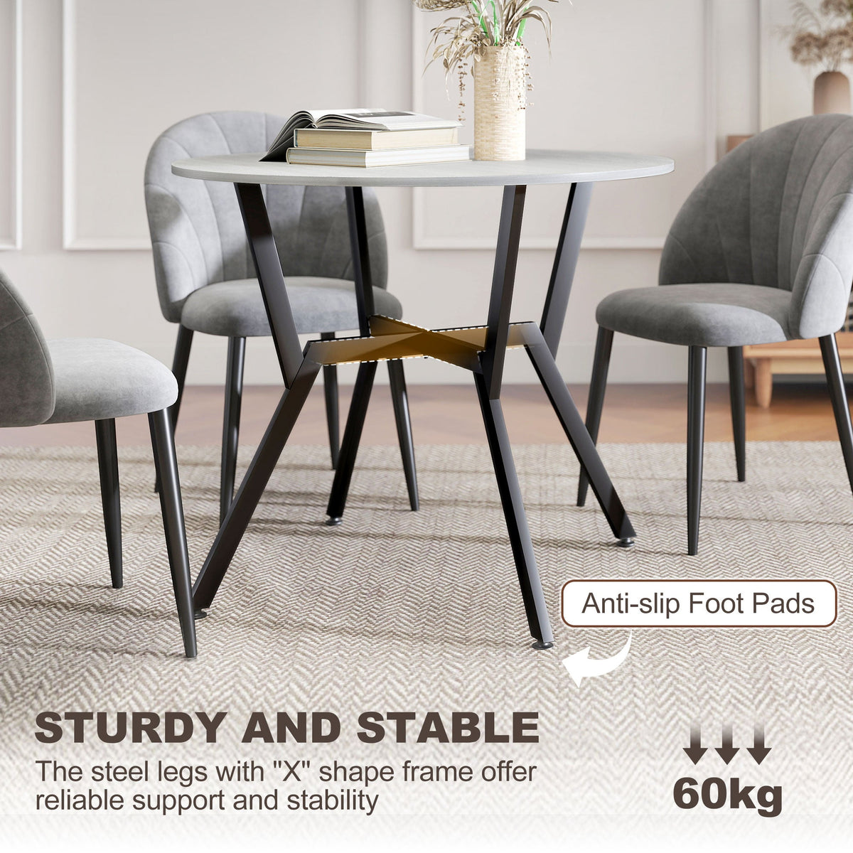 Table de salle à manger ronde Ainsley 35" avec structure en acier - Gris