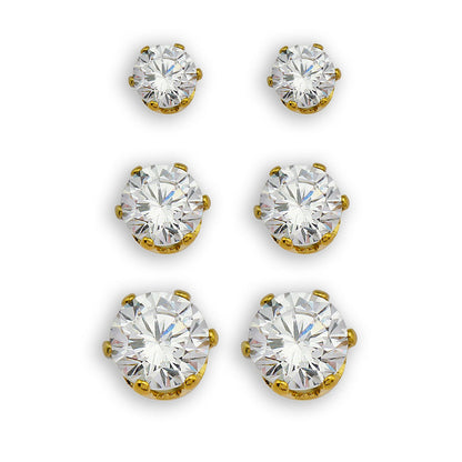 REIGN Gold : Ensemble de clous d'oreilles 3 paires en oxyde de zirconium