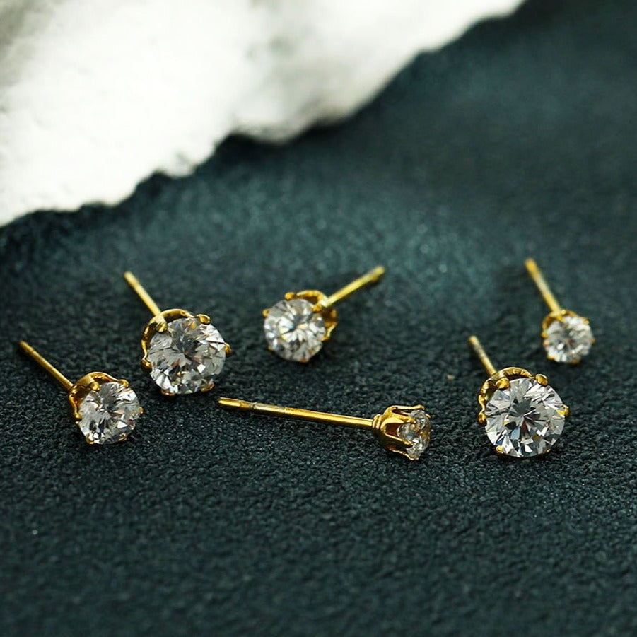 REIGN Gold : Ensemble de clous d'oreilles 3 paires en oxyde de zirconium
