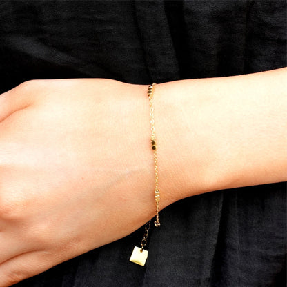 RITIKA: Tiny Square-Beads Dainty Gold Chain Bracelet