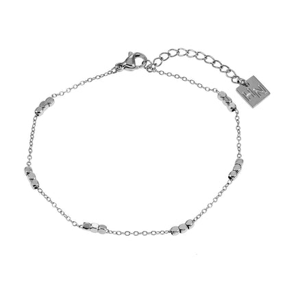RITIKA : Bracelet fin en or blanc (ton argent) avec petites perles carrées