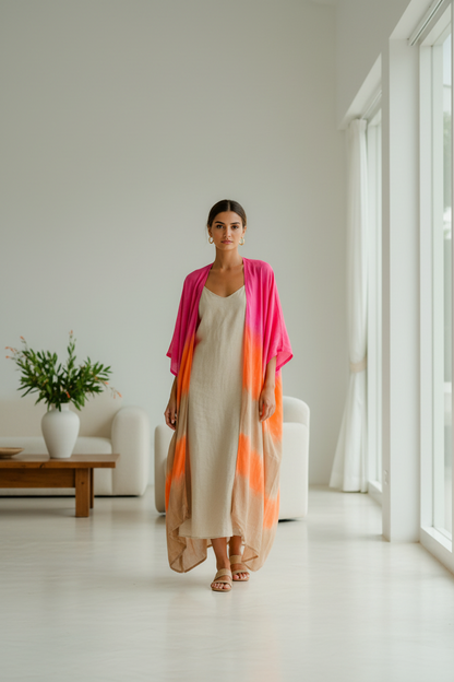 Kimono rayé ombré - Rose et orange