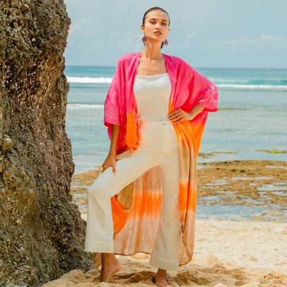Kimono rayé ombré - Rose et orange