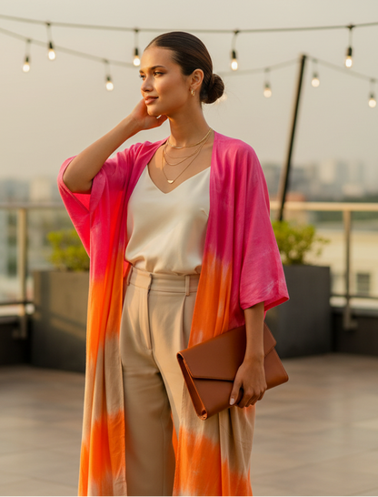 Kimono rayé ombré - Rose et orange