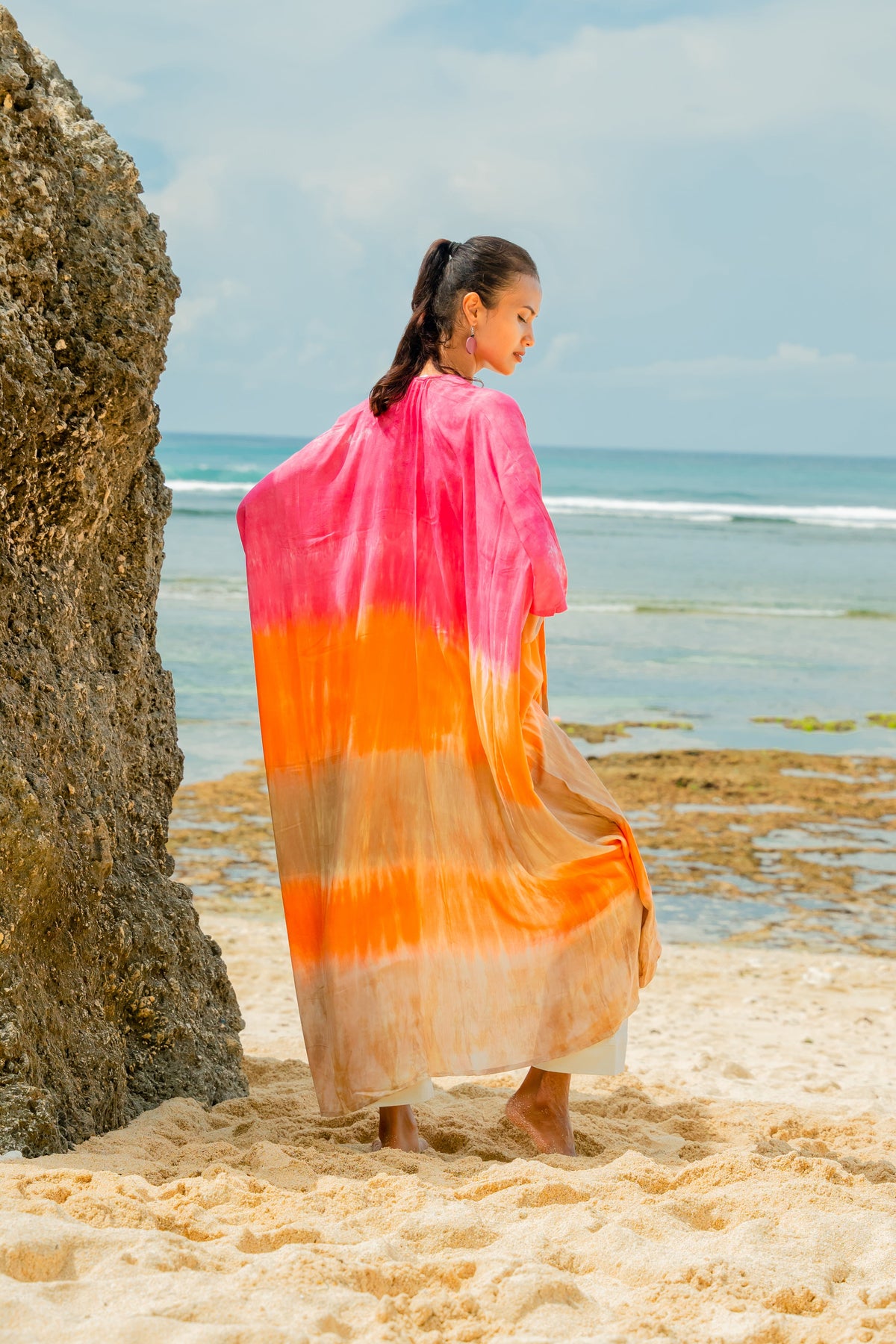 Kimono rayé ombré - Rose et orange