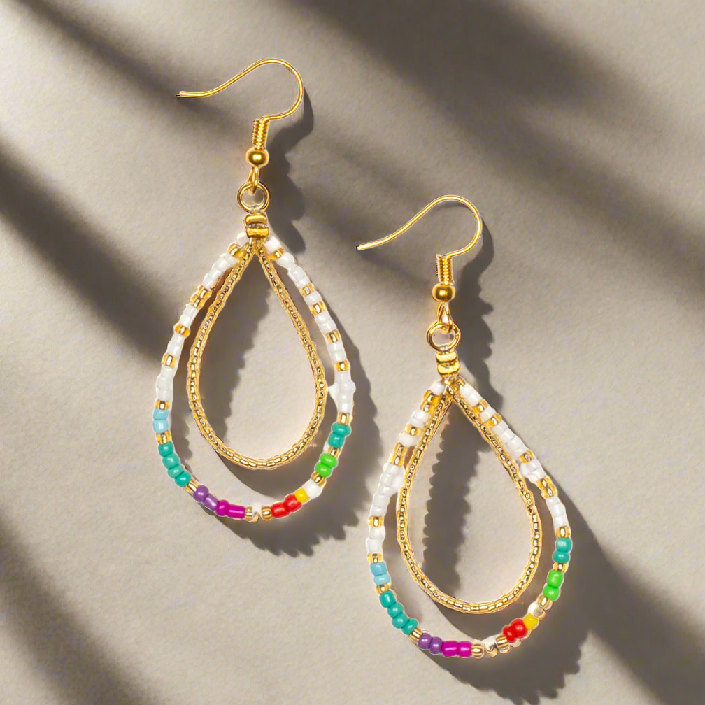 Boucles d'oreilles doubles perles multicolores