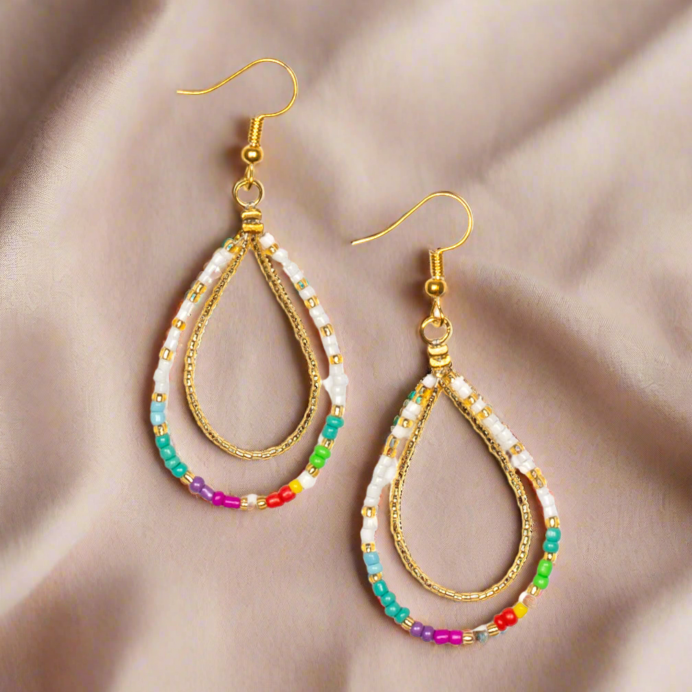 Boucles d'oreilles doubles perles multicolores