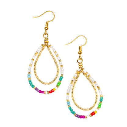 Boucles d'oreilles doubles perles multicolores