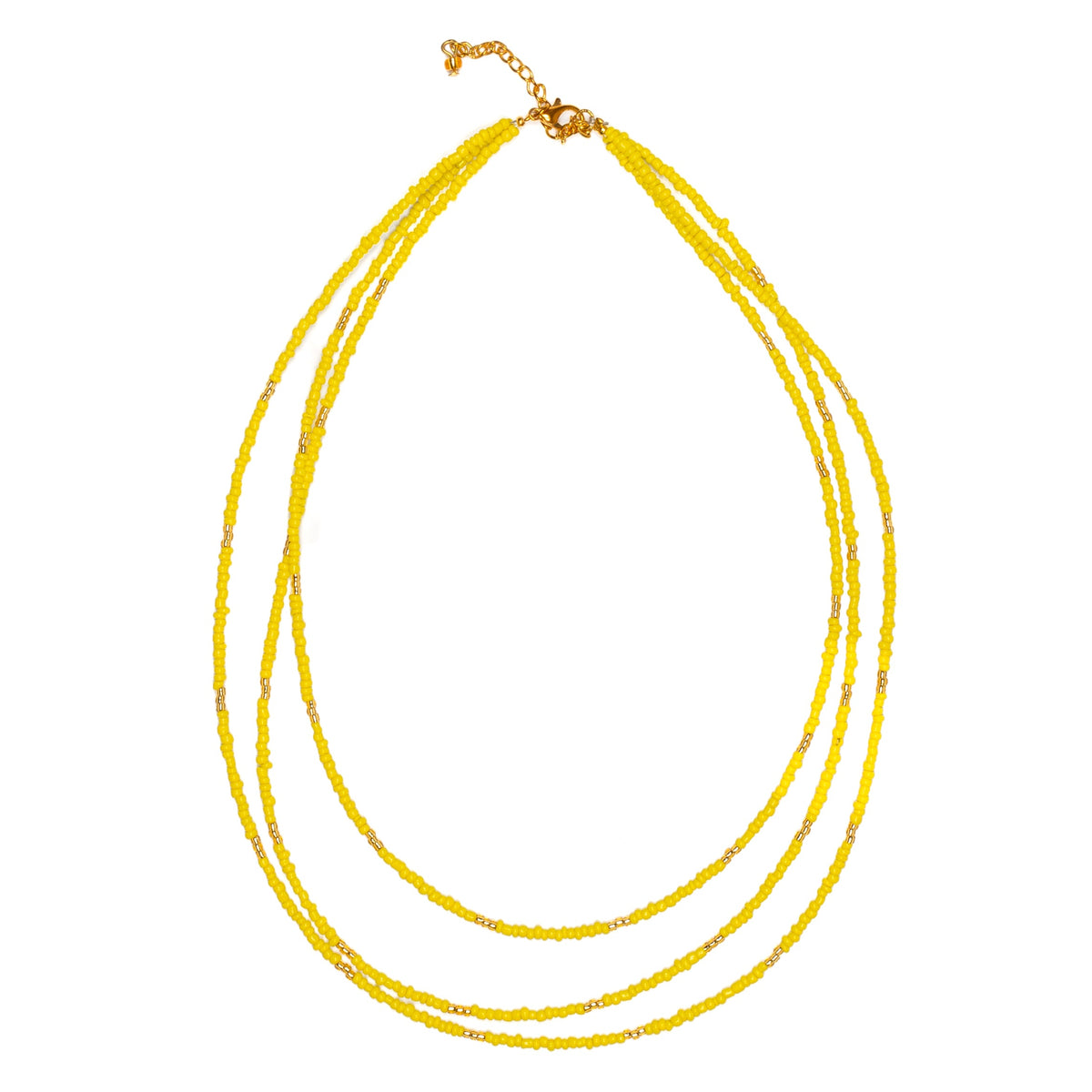 Collier triple rang de perles de rocaille avec accents dorés