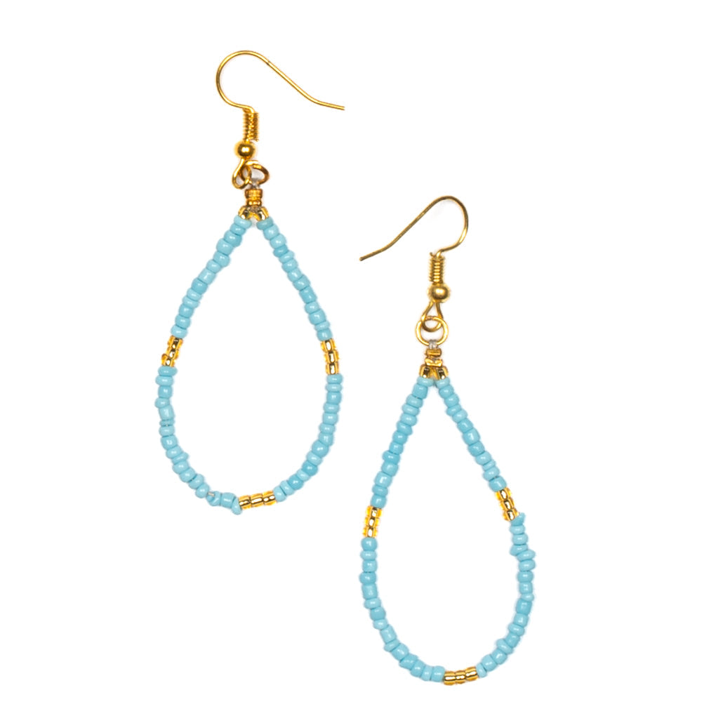 Boucles d'oreilles perles de rocaille goutte d'eau avec accents dorés