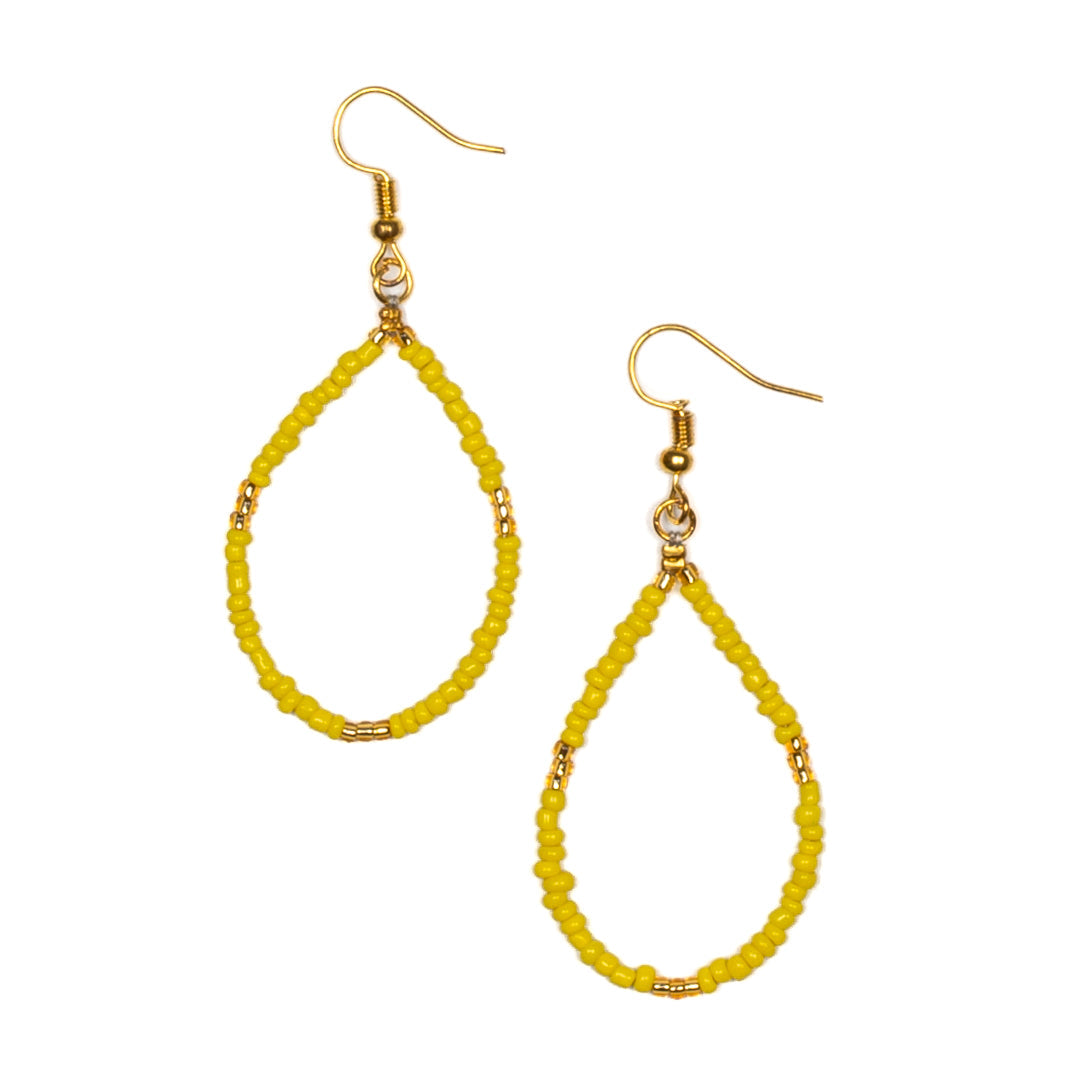 Boucles d'oreilles perles de rocaille goutte d'eau avec accents dorés